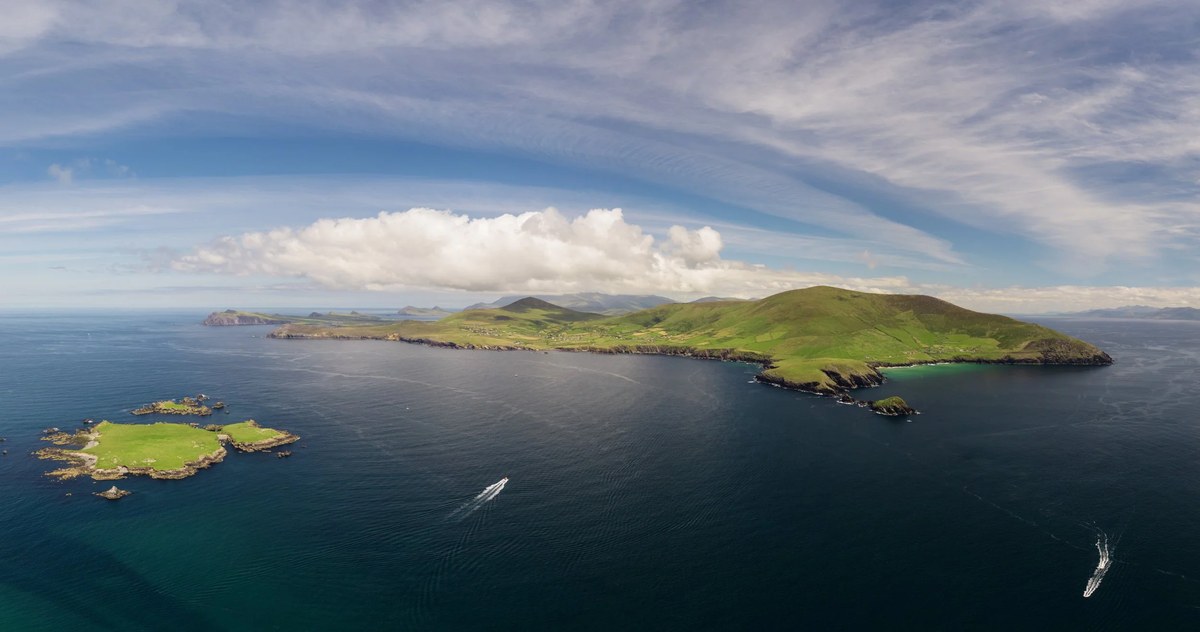 Wide panorama of coastline and cloud